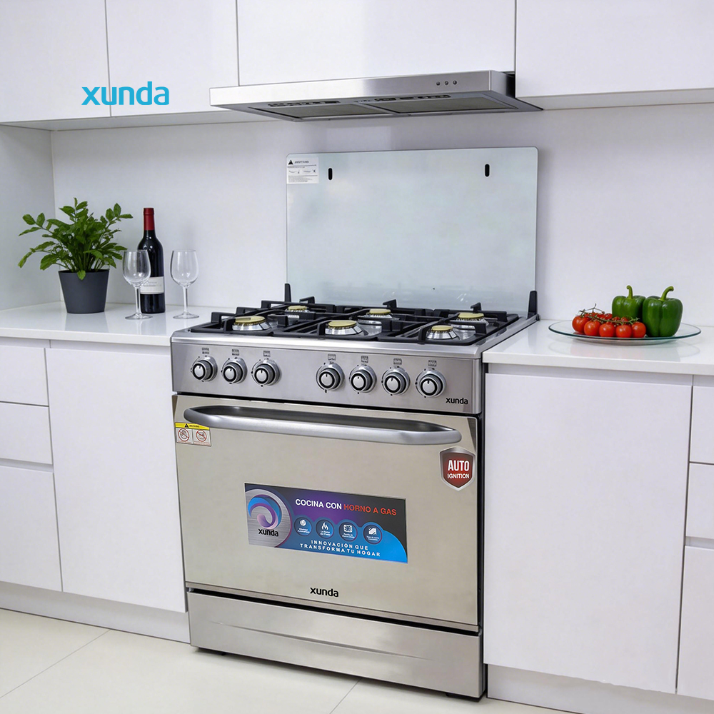 Xunda OEM 30 Inch Gas Range Built in Gas Pizza Oven Stainless Steel 6 burner Gas Stove with Oven and Grill for Home Four a Gaz
